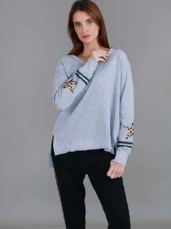 3rd Story Oxford Leopard Star Print on Sleeve Crewneck Sweatshirt< Sweatshirts|Sweatshirts