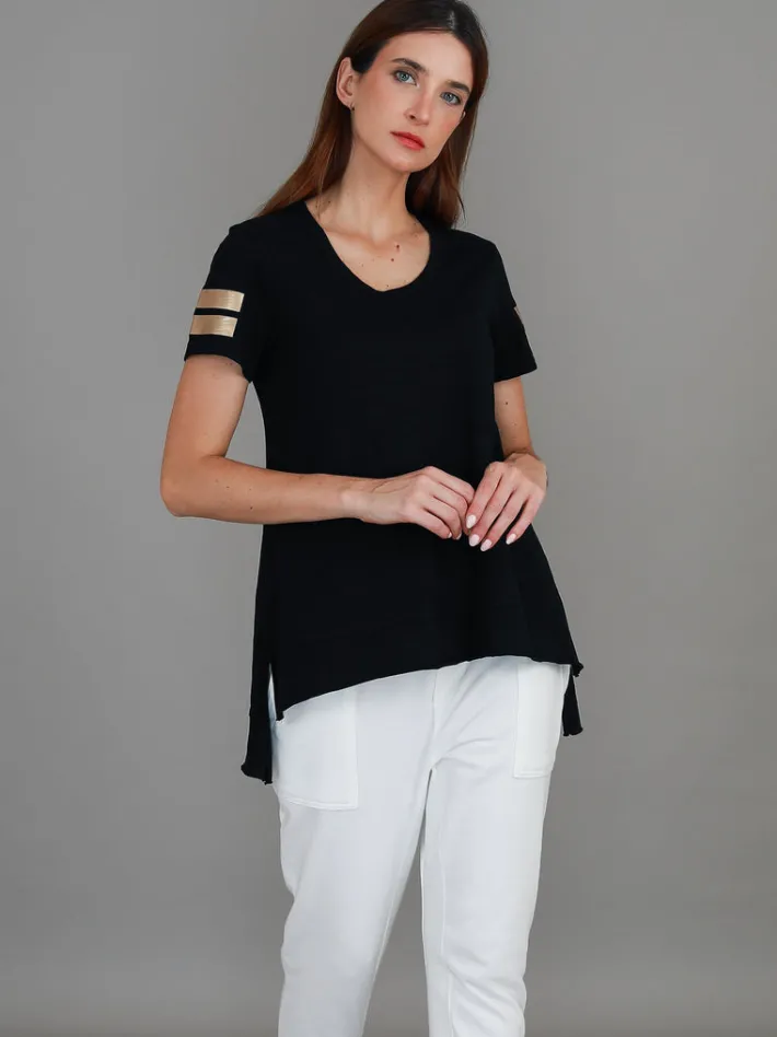 3rd Story Renn Twin Gold Stripe Print T Shirt< Short Sleeves