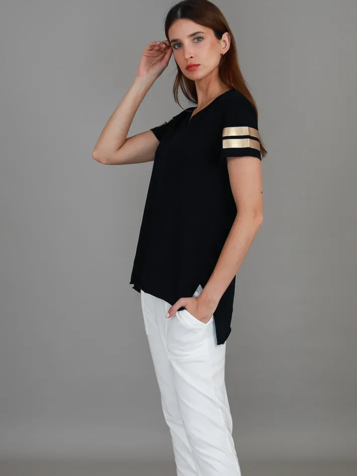 3rd Story Renn Twin Gold Stripe Print T Shirt< Short Sleeves