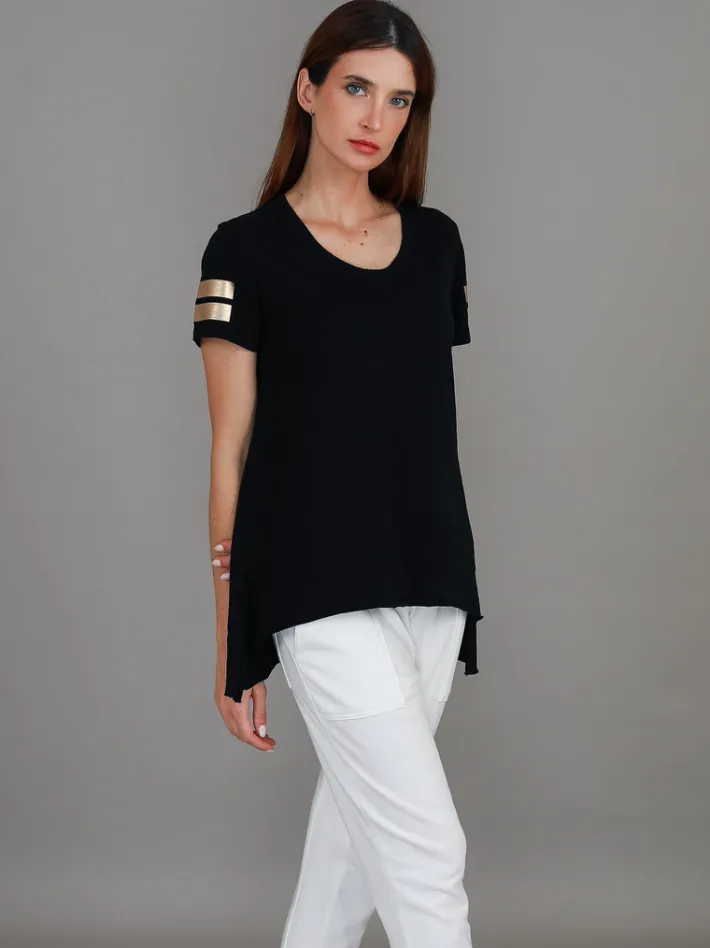 3rd Story Renn Twin Gold Stripe Print T Shirt< Short Sleeves