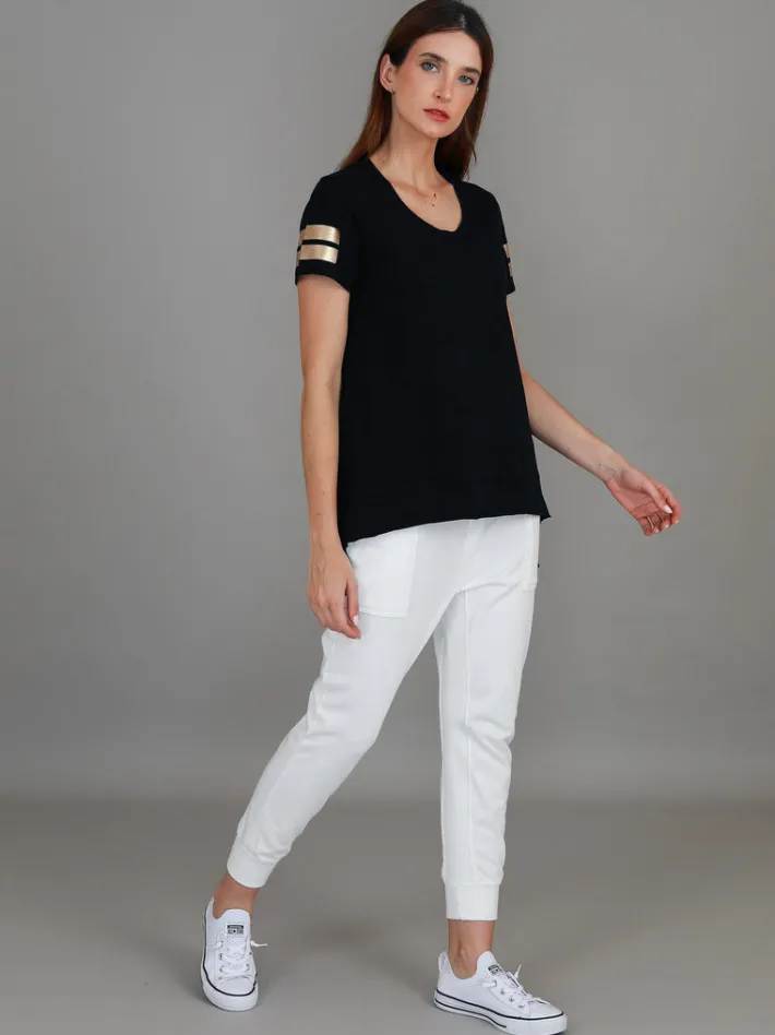 3rd Story Renn Twin Gold Stripe Print T Shirt< Short Sleeves