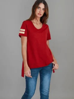 3rd Story Renn Twin Gold Stripe Print T Shirt< Short Sleeves