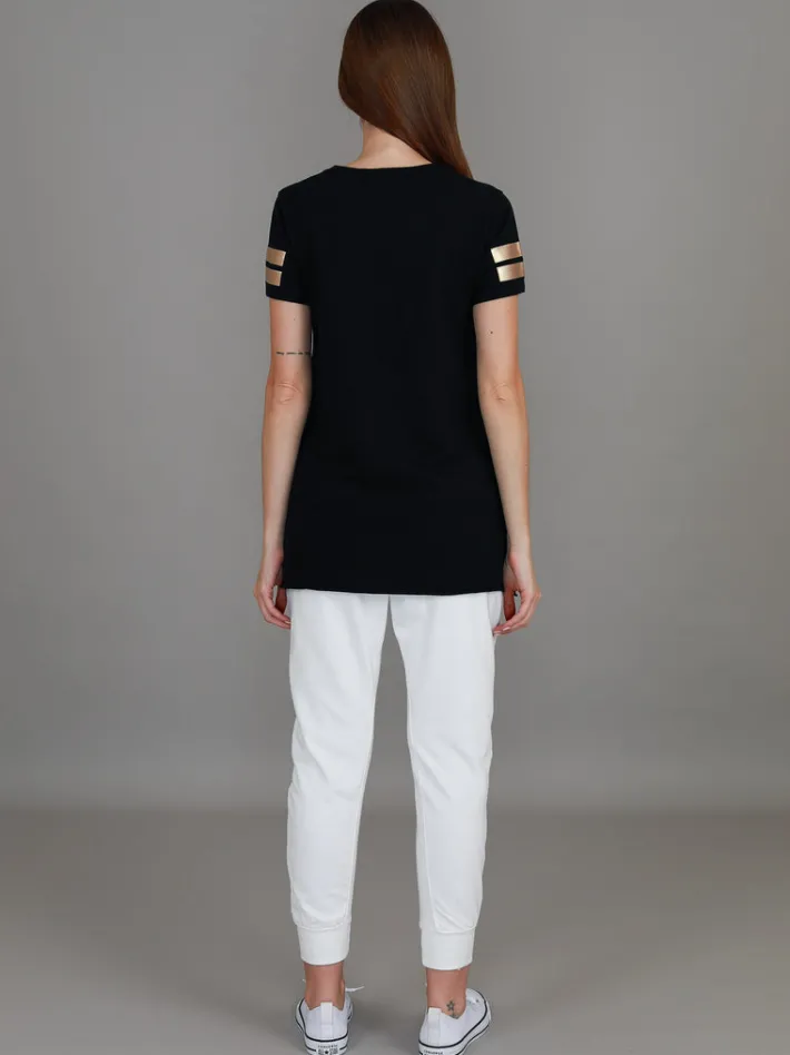 3rd Story Renn Twin Gold Stripe Print T Shirt< Short Sleeves
