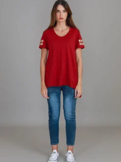 3rd Story Renn Twin Gold Stripe Print T Shirt< Short Sleeves