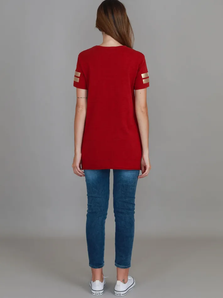 3rd Story Renn Twin Gold Stripe Print T Shirt< Short Sleeves