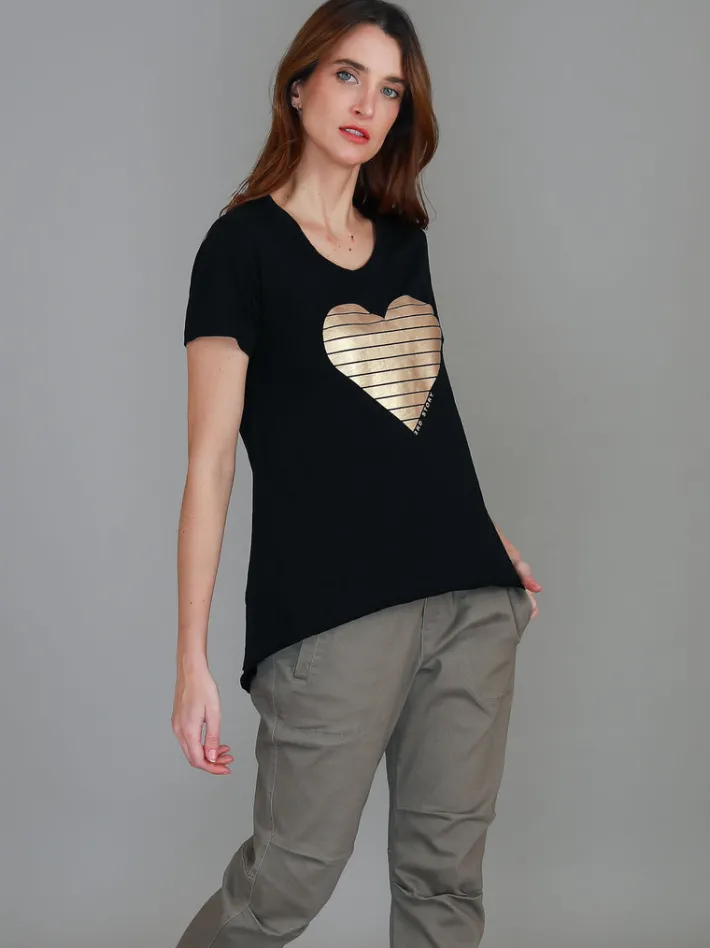 3rd Story Rue Gold Heart Short Sleeve T Shirt< Short Sleeves