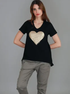 3rd Story Rue Gold Heart Short Sleeve T Shirt< Short Sleeves