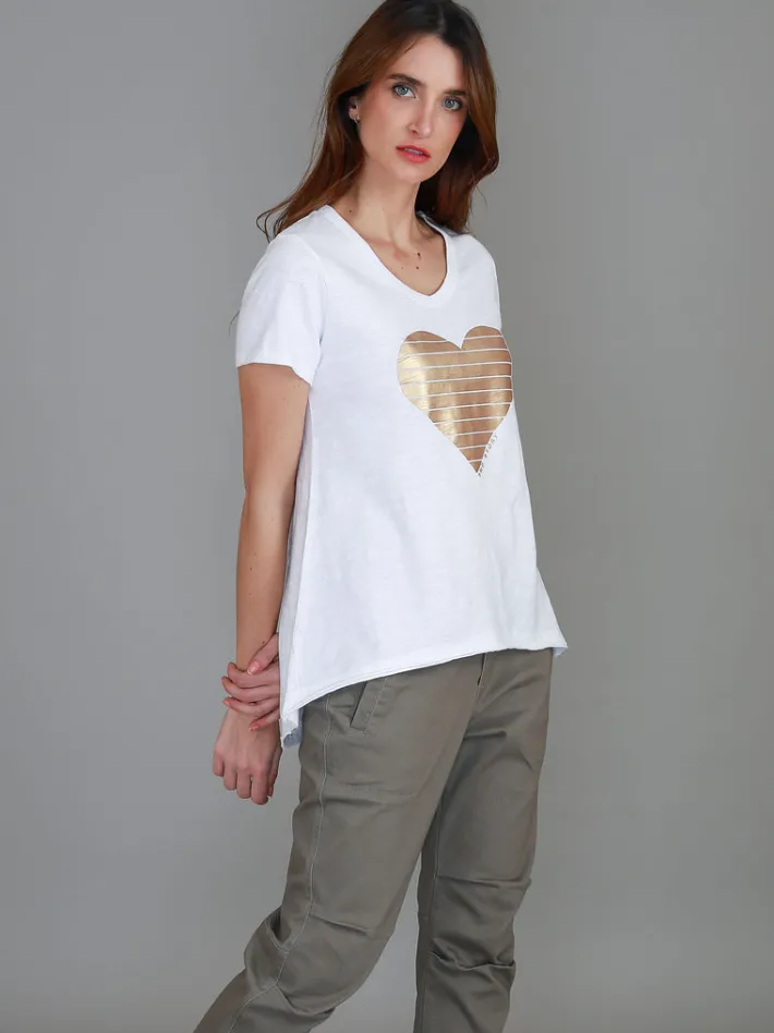 3rd Story Rue Gold Heart Short Sleeve T Shirt< Short Sleeves
