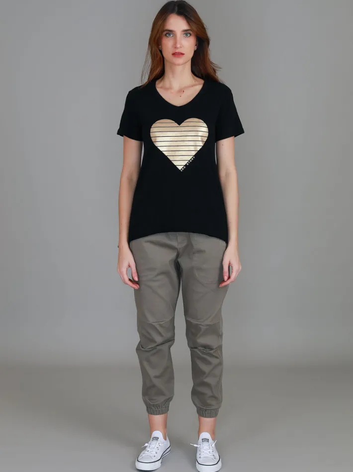 3rd Story Rue Gold Heart Short Sleeve T Shirt< Short Sleeves