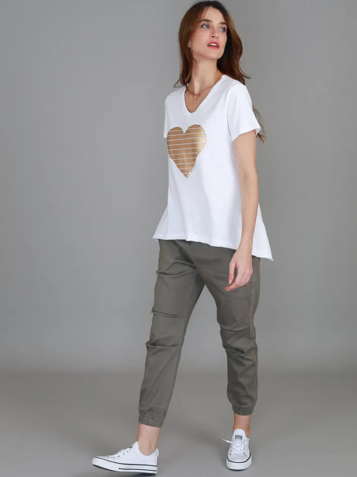 3rd Story Rue Gold Heart Short Sleeve T Shirt< Short Sleeves