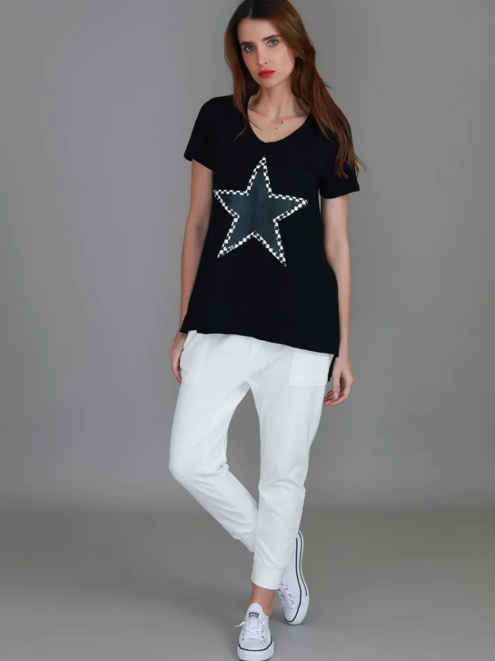 3rd Story Sandy Check Black Star T Shirt< Short Sleeves