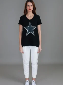 3rd Story Sandy Check Black Star T Shirt< Short Sleeves