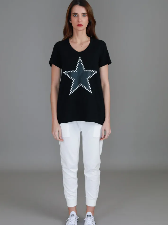 3rd Story Sandy Check Black Star T Shirt< Short Sleeves