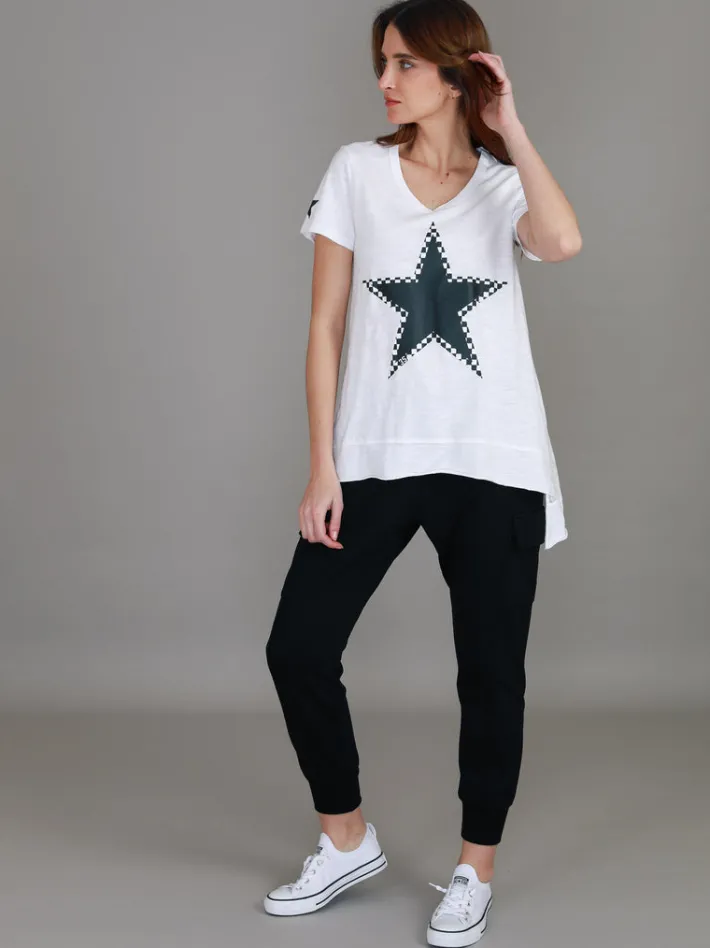 3rd Story Sandy Check Black Star T Shirt< Short Sleeves