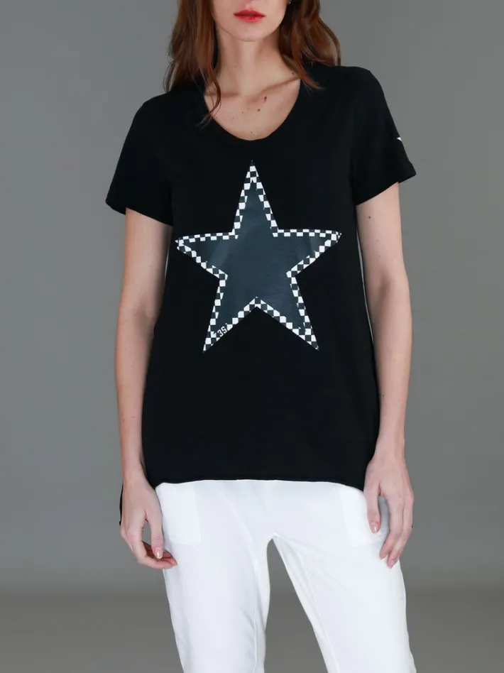 3rd Story Sandy Check Black Star T Shirt< Short Sleeves