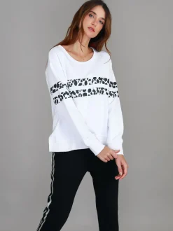 3rd Story Theresa Leopard Stripe Print Sweatshirt< Sweatshirts|Sweatshirts