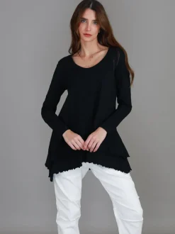 3rd Story Trinity Longline Ruffle Hem T Shirt< Long Sleeves