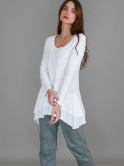 3rd Story Trinity Longline Ruffle Hem T Shirt< Long Sleeves