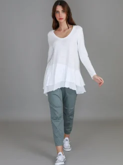 3rd Story Trinity Longline Ruffle Hem T Shirt< Long Sleeves