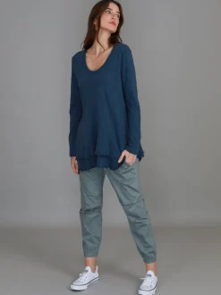 3rd Story Trinity Longline Ruffle Hem T Shirt< Long Sleeves