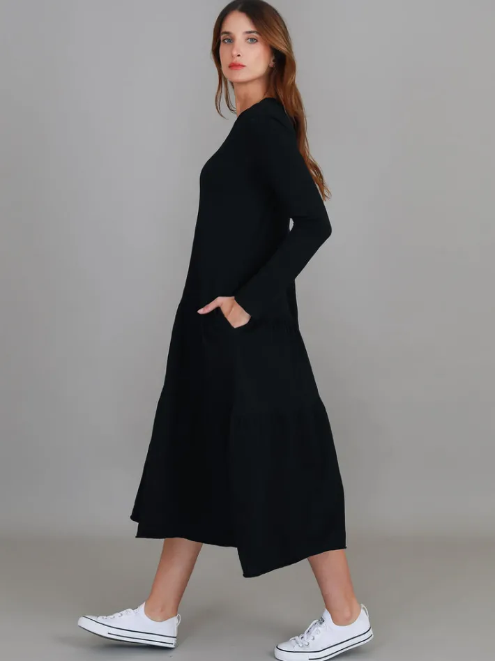 3rd Story Vera Black Tiered Long Sleeve Dress< Long Sleeve Dress